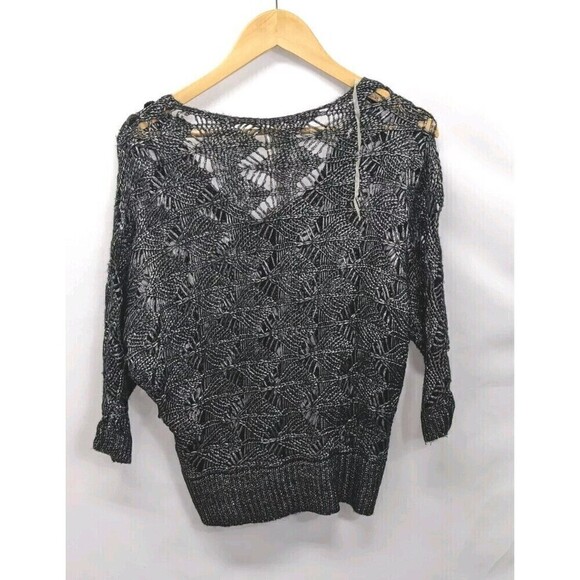Chico's Black Embellished Open Knit Pullover Sweater Small - Picture 6 of 12